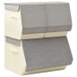 vidaXL Juego de cajas de almacenaje apilables 3 uds tela gris y crema vidaXL Juego de cajas de almacenaje apilables 3 uds tela gris y crema