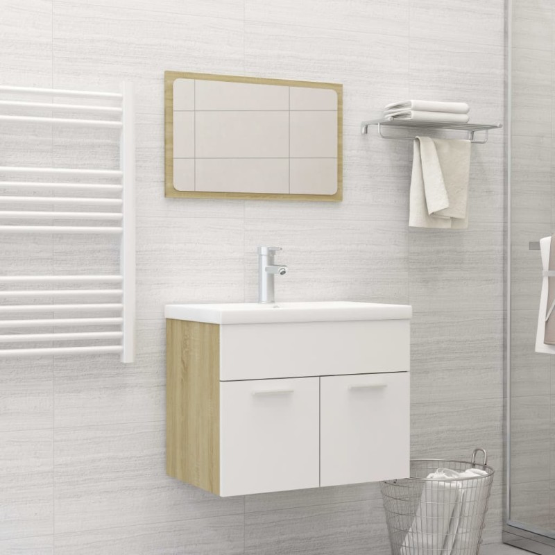 vidaXL Set de muebles baño 2 pzas madera contrachapada blanco y roble vidaXL Set de muebles baño 2 pzas madera contrachapada blanco y roble
