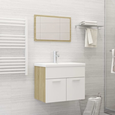 vidaXL Set de muebles baño 2 pzas madera contrachapada blanco y roble