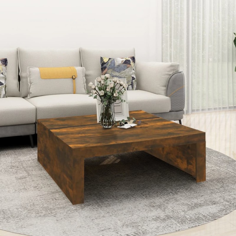 vidaXL Mesa de centro madera contrachapada roble ahumado 100x100x35 cm