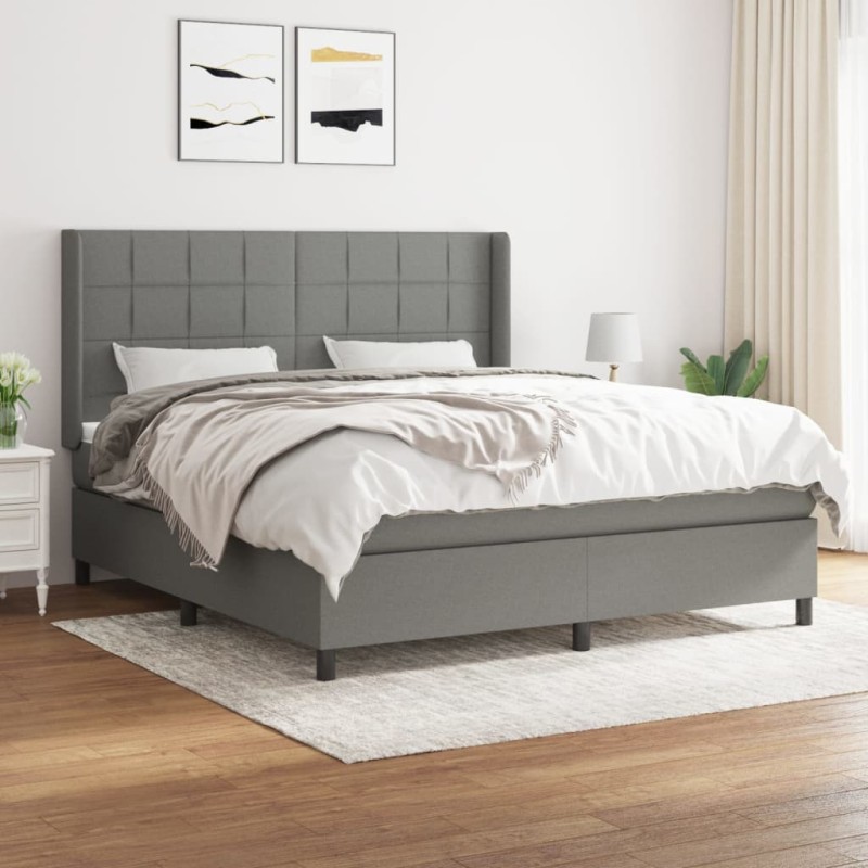 vidaXL Cama box spring con colchón tela gris oscuro 180x200 cm vidaXL Cama box spring con colchón tela gris oscuro 180x200 cm