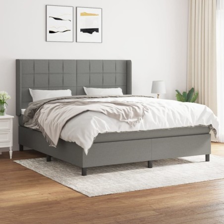 vidaXL Cama box spring con colchón tela gris oscuro 180x200 cm