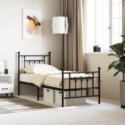 vidaXL Estructura de cama con cabecero y estribo metal negro 75x190 cm