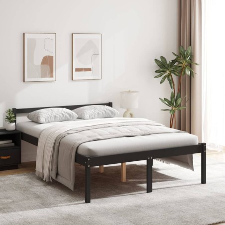 vidaXL Cama para personas mayores madera maciza pino negra 120x190 cm