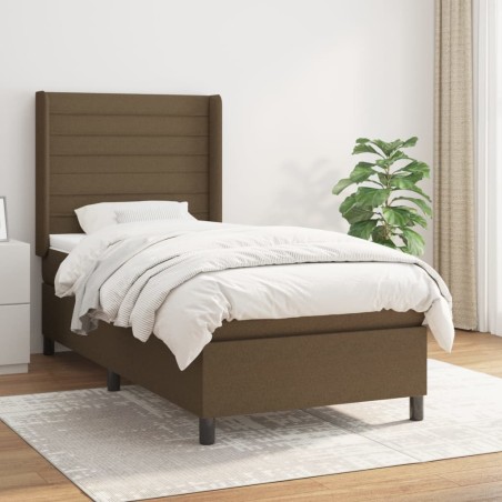 vidaXL Cama box spring con colchón tela marrón oscuro 100x200 cm