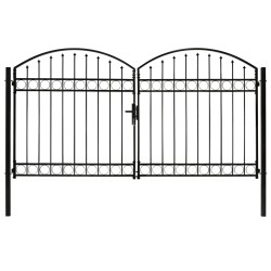 vidaXL Cancela de valla doble puerta con arco acero negro 300x175 cm