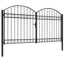 vidaXL Cancela de valla doble puerta con arco acero negro 300x175 cm
