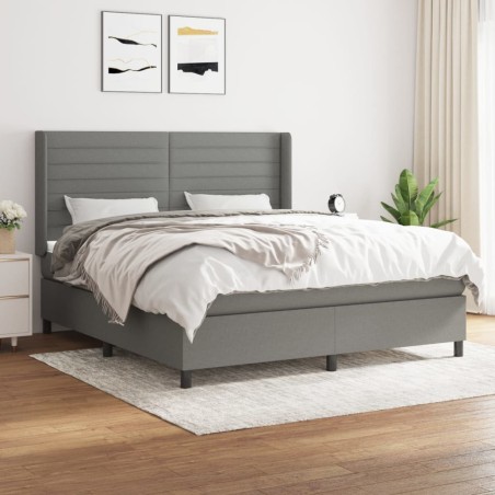 vidaXL Cama box spring con colchón tela gris oscuro 160x200 cm