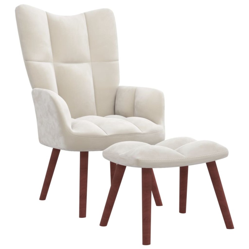 vidaXL Sillón de relax con taburete terciopelo blanco crema vidaXL Sillón de relax con taburete terciopelo blanco crema