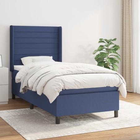 vidaXL Cama box spring con colchón tela azul 80x200 cm
