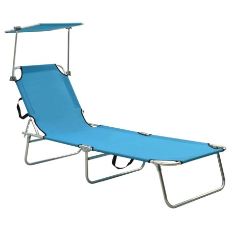 vidaXL Tumbona plegable con toldo de acero turquesa y azul