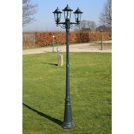vidaXL Farola de jardín 3 brazos aluminio verde oscuro/negro 215 cm