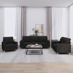 vidaXL Juego de sofás con cojines 3 piezas tela negro