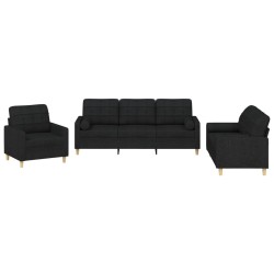 vidaXL Juego de sofás con cojines 3 piezas tela negro