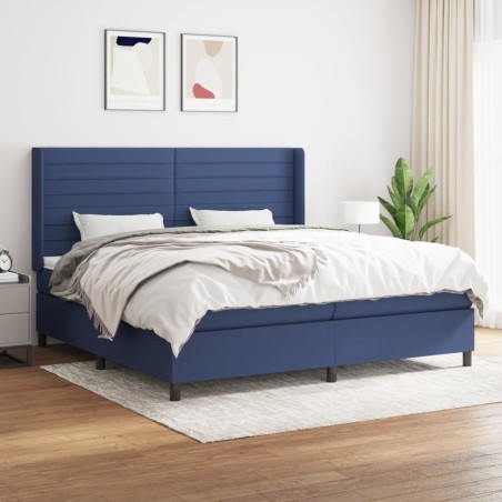 vidaXL Cama box spring con colchón tela azul 200x200 cm