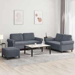 vidaXL Juego de sofás con cojines 3 piezas terciopelo gris oscuro