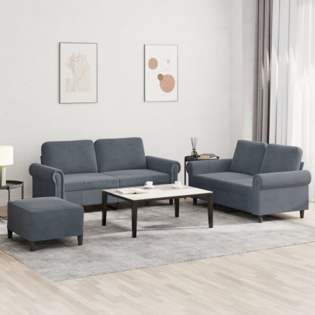 vidaXL Juego de sofás con cojines 3 piezas terciopelo gris oscuro