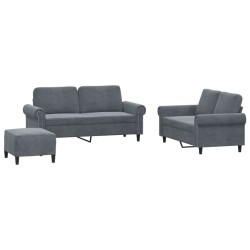 vidaXL Juego de sofás con cojines 3 piezas terciopelo gris oscuro
