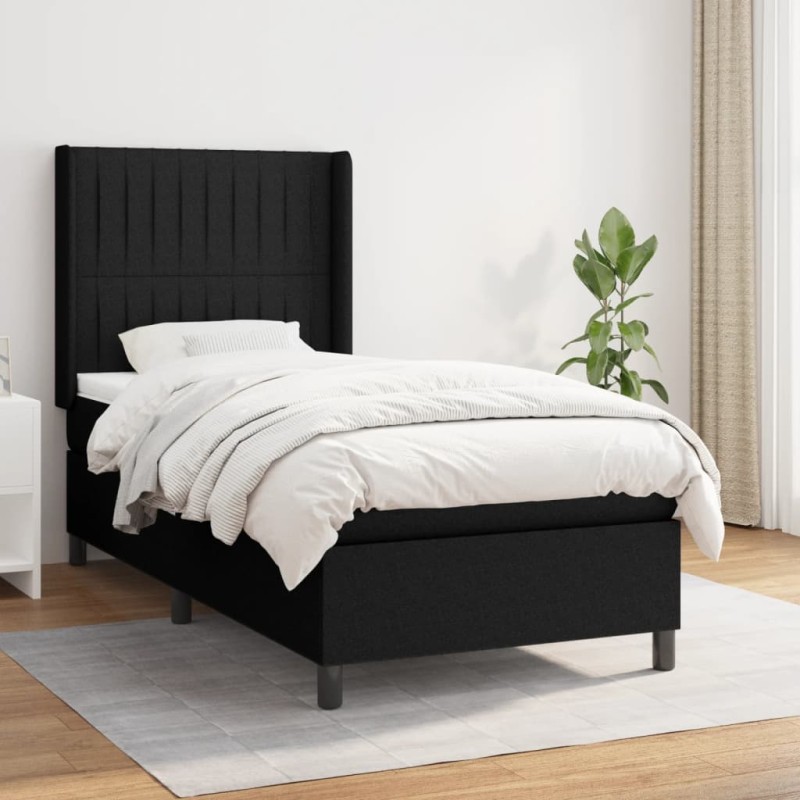 vidaXL Cama box spring con colchón tela negro 90x190 cm vidaXL Cama box spring con colchón tela negro 90x190 cm