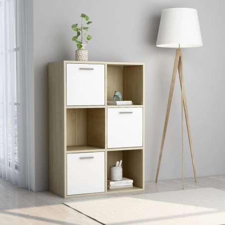 vidaXL Mueble de TV madera contrachapada blanco y roble 60x29,5x90 cm