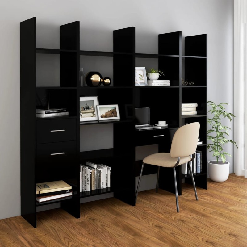 vidaXL Estantería librería 4 piezas madera de ingeniería negro vidaXL Estantería librería 4 piezas madera de ingeniería negro