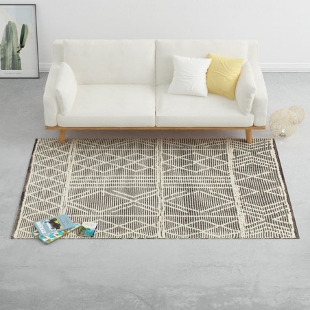 vidaXL Alfombra tejida a mano de lana negro/blanco 120x170 cm