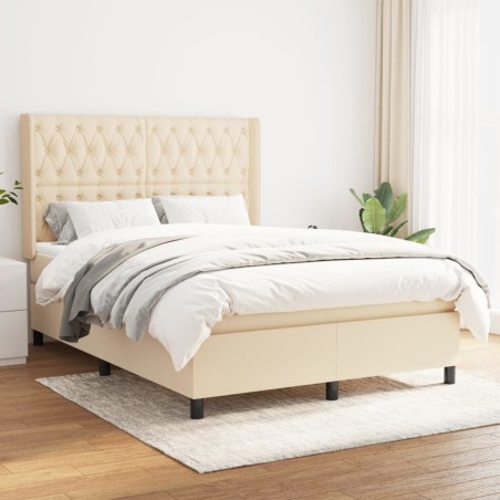 vidaXL Cama box spring con colchón tela color crema 140x190 cm