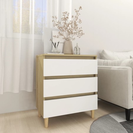 vidaXL Aparador madera contrachapada blanco y roble Sonoma 60x35x69 cm