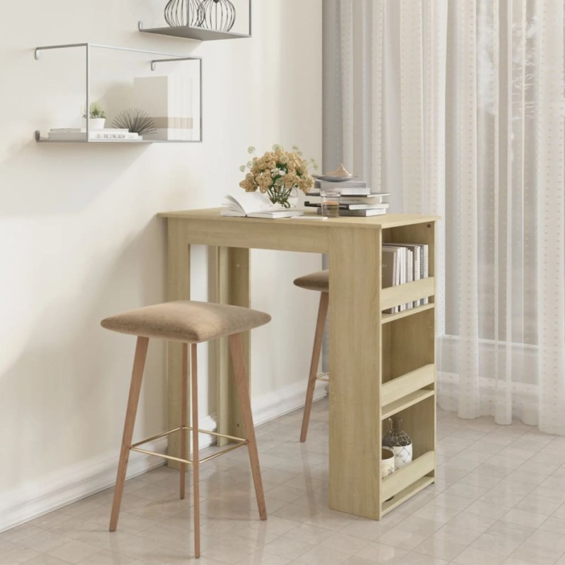 vidaXL Mesa bar estante almacenaje contrachapada roble 102x50x103,5 cm vidaXL Mesa bar estante almacenaje contrachapada roble 102x50x103,5 cm