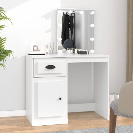 vidaXL Tocador con LED madera contrachapada blanco 90x50x132,5 cm
