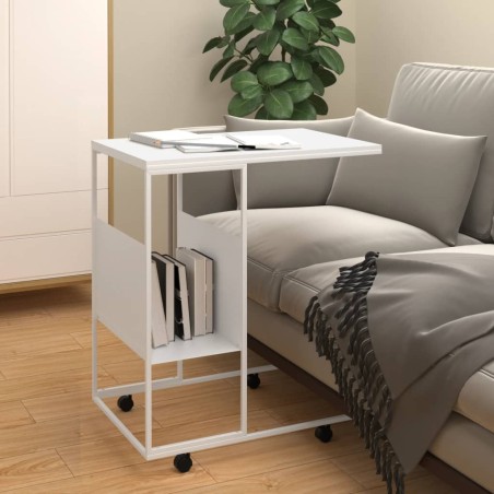 vidaXL Mesa auxiliar con ruedas contrachapado blanco 55x36x63,5 cm