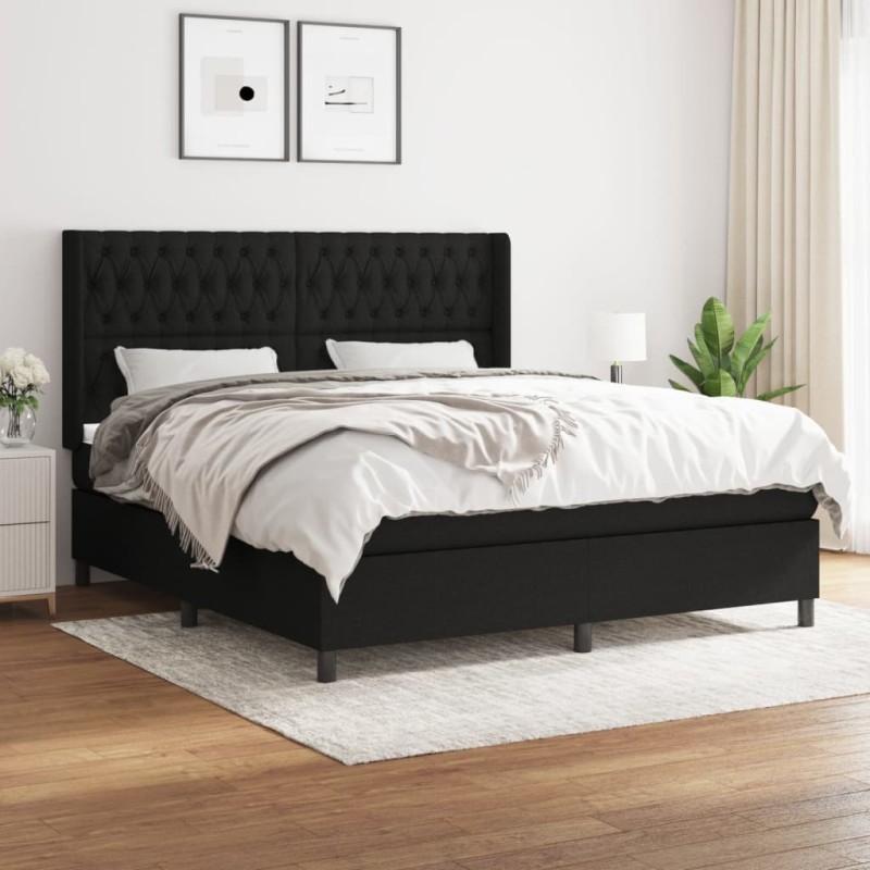 vidaXL Cama box spring con colchón tela negro 180x200 cm vidaXL Cama box spring con colchón tela negro 180x200 cm