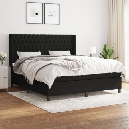 vidaXL Cama box spring con colchón tela negro 180x200 cm