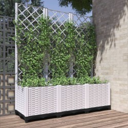 vidaXL Jardinera con enrejado PP blanco 120x40x136 cm