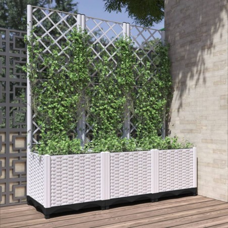 vidaXL Jardinera con enrejado PP blanco 120x40x136 cm
