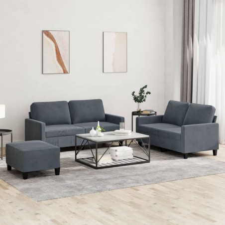 vidaXL Juego de sofás con cojines 3 piezas terciopelo gris oscuro
