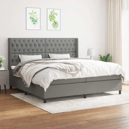 vidaXL Cama box spring con colchón tela gris oscuro 200x200 cm