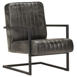vidaXL Sillón en voladizo cuero auténtico gris envejecido