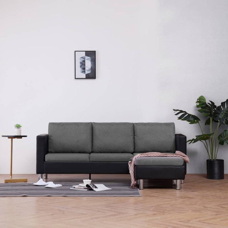 vidaXL Sofá de 3 plazas con cojines cuero sintético negro vidaXL Sofá de 3 plazas con cojines cuero sintético negro