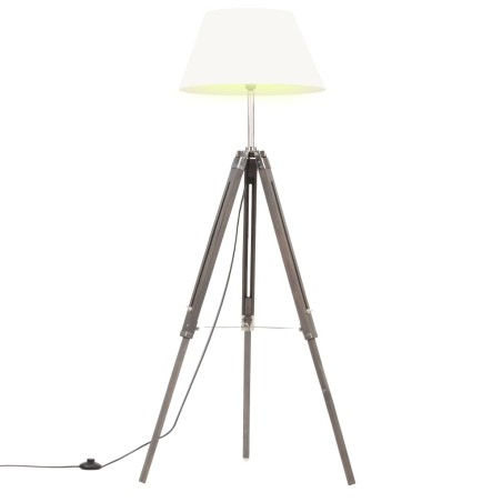 vidaXL Lámpara de trípode madera maciza de teca gris y blanca 141 cm