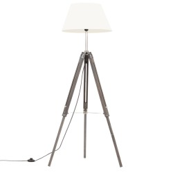 vidaXL Lámpara de trípode madera maciza de teca gris y blanca 141 cm