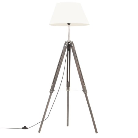 vidaXL Lámpara de trípode madera maciza de teca gris y blanca 141 cm