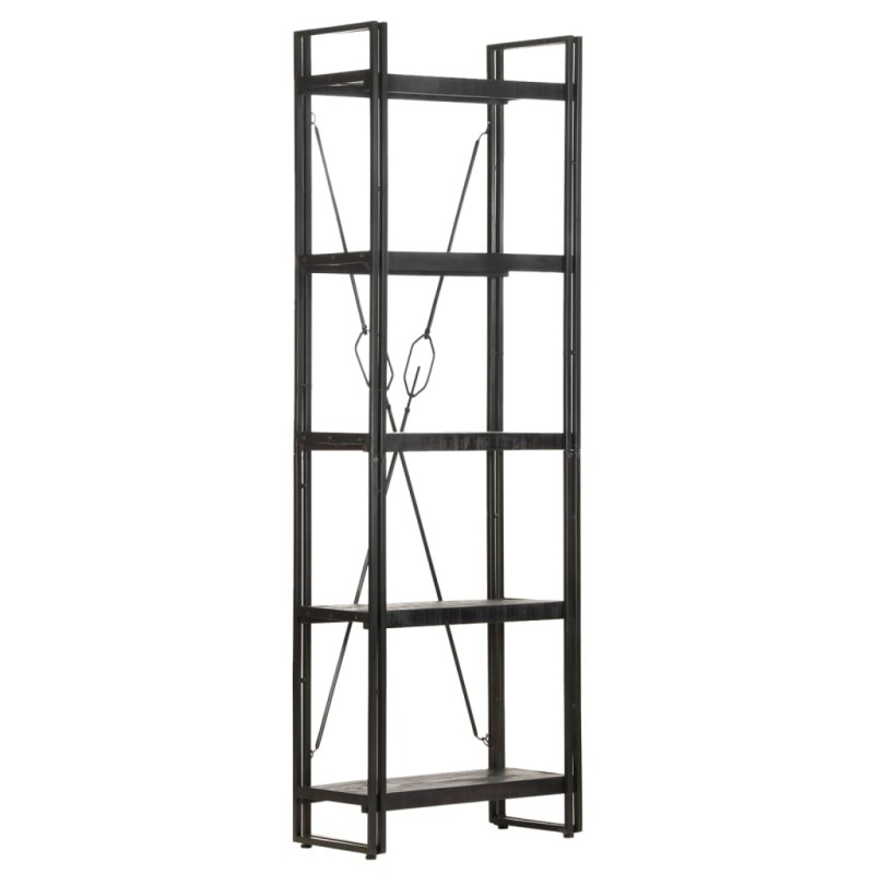 vidaXL Estantería de 5 niveles madera maciza mango negro 60x30x180 cm vidaXL Estantería de 5 niveles madera maciza mango negro 60x30x180 cm
