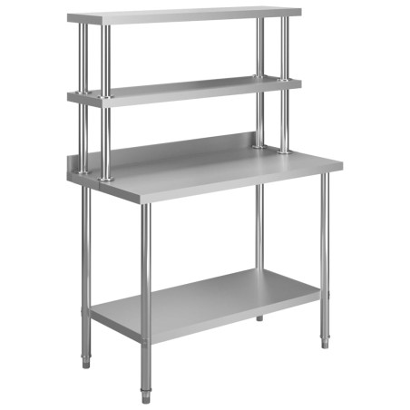 vidaXL Mesa de trabajo de cocina con estante acero inox 120x60x150 cm