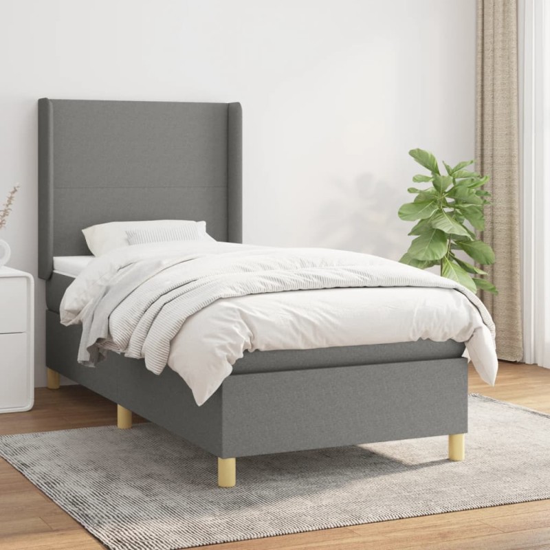 vidaXL Cama box spring con colchón tela gris oscuro 90x190 cm vidaXL Cama box spring con colchón tela gris oscuro 90x190 cm