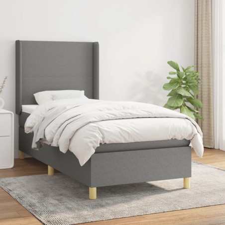 vidaXL Cama box spring con colchón tela gris oscuro 90x190 cm