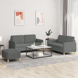 vidaXL Juego de sofás con cojines 3 piezas tela gris oscuro