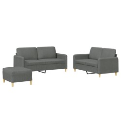 vidaXL Juego de sofás con cojines 3 piezas tela gris oscuro