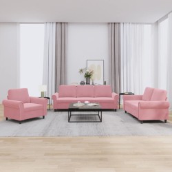 vidaXL Juego de sofás con cojines 3 piezas terciopelo rosa