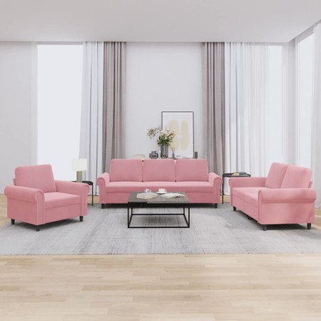 vidaXL Juego de sofás con cojines 3 piezas terciopelo rosa